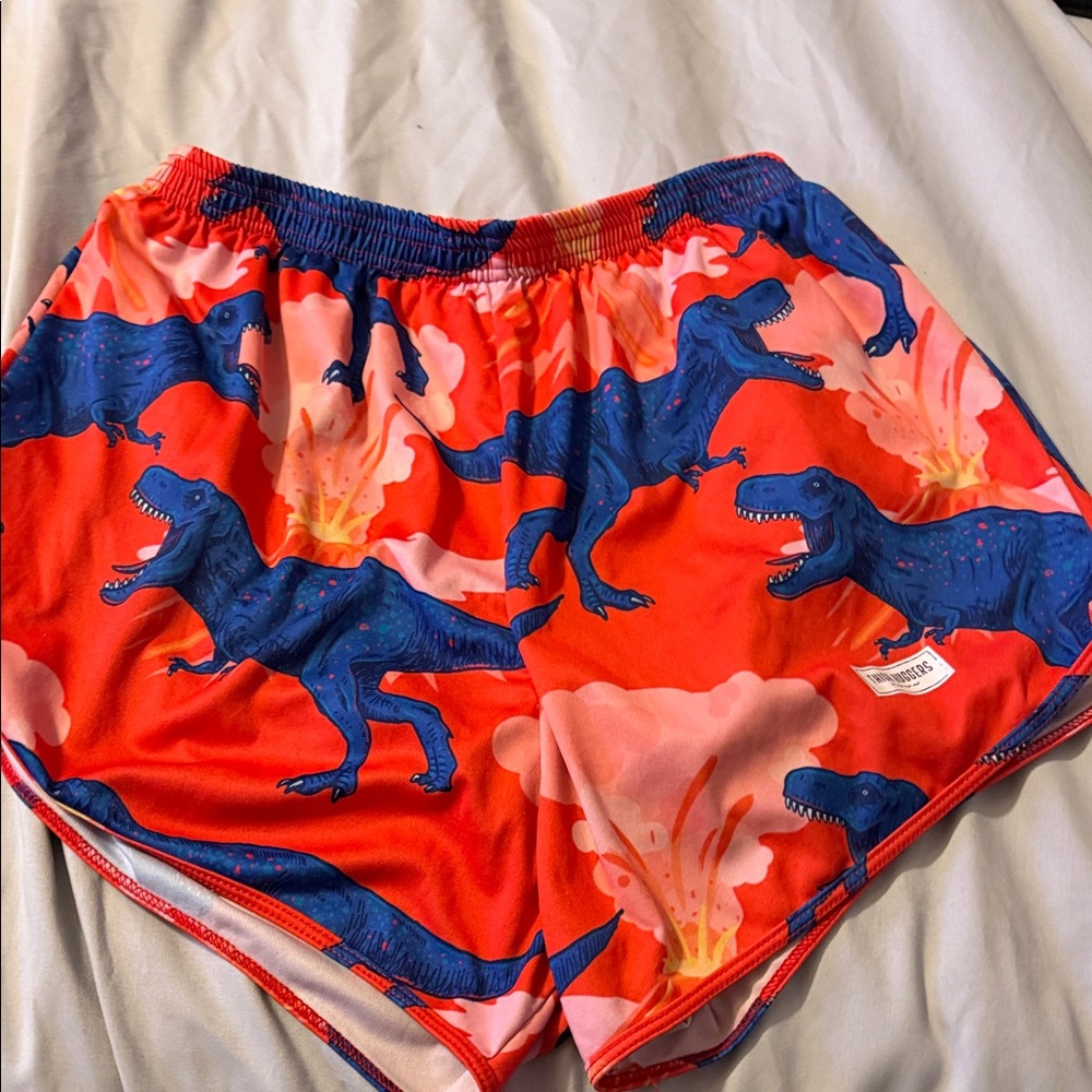 Red Dinosaur Print Shorts